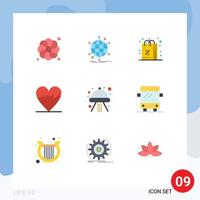 Pack of 9 creative Flat Colors of space craft discount pulse cardiogram Editable Vector Design Elements