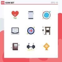 conjunto moderno de 9 pictogramas de colores planos de elementos de diseño de vector editables de internet para computadora portátil huawei de disminución mejorada