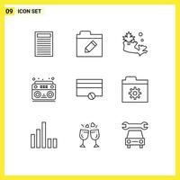 Outline Pack of 9 Universal Symbols of files payments leaf money radio Editable Vector Design Elements