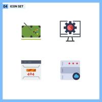 Group of 4 Modern Flat Icons Set for snooker develop stick internet error Editable Vector Design Elements