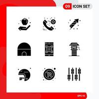 9 Universal Solid Glyphs Set for Web and Mobile Applications qr code fire mosque historical building Editable Vector Design Elements