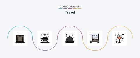 Paquete de 5 iconos planos llenos de línea de viaje que incluye vidrio. alcohol. menú. dormir. hotel vector