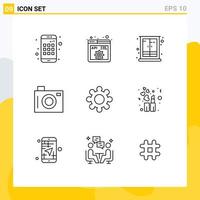 Modern Set of 9 Outlines Pictograph of setting picture furniture picnic camera Editable Vector Design Elements