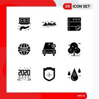 9 Universal Solid Glyph Signs Symbols of car internet nature global server Editable Vector Design Elements