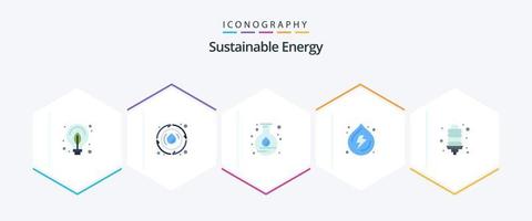 Sustainable Energy 25 Flat icon pack including energy bulb. power. energy. water. droop vector