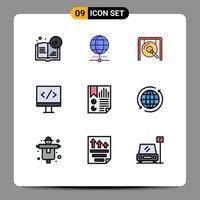 Modern Set of 9 Filledline Flat Colors and symbols such as document bookmark gong development computer Editable Vector Design Elements