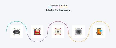 Media Technology Flat 5 Icon Pack Including facebook. processor. login. cpu. show vector