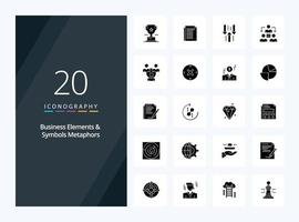 20 Business Elements And Symbols Metaphors Solid Glyph icon for presentation vector