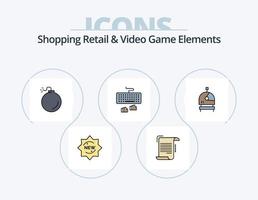 compras minoristas y elementos de videojuegos línea llena de iconos paquete 5 diseño de iconos. compras. carro. etiqueta. compras. dólar vector