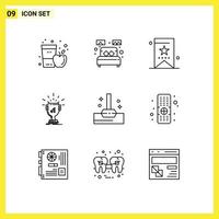 Mobile Interface Outline Set of 9 Pictograms of win award sleep ui education Editable Vector Design Elements