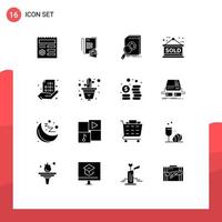 Pack of 16 creative Solid Glyphs of code sold sign analysis sold research Editable Vector Design Elements