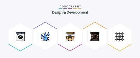 Design and Development 25 FilledLine icon pack including design. box. development. pencil. design vector