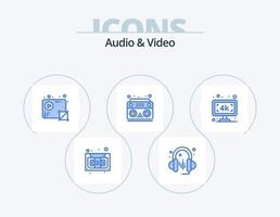 diseño de iconos del paquete de iconos azules de audio y vídeo 5. Televisión inteligente. radio. cultivo. sonido. audio vector