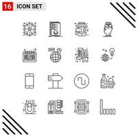 Pack of 16 creative Outlines of sharing head mark extraction online Editable Vector Design Elements