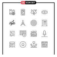 Modern Set of 16 Outlines Pictograph of rocks watch coding eyes fall Editable Vector Design Elements