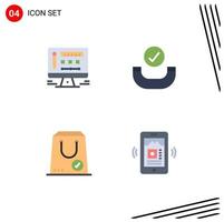 Universal Icon Symbols Group of 4 Modern Flat Icons of monitor package call check mobile Editable Vector Design Elements