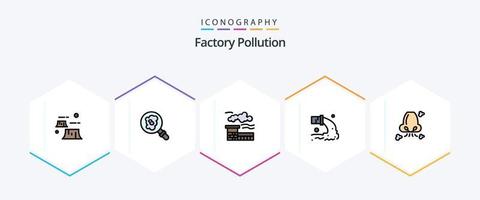 Paquete de íconos de 25 líneas de relleno de contaminación de fábrica que incluye respirar. desperdiciar. fábrica. aguas residuales. polución vector