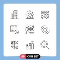 Group of 9 Outlines Signs and Symbols for forum communication web shipping product Editable Vector Design Elements