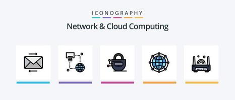 Network And Cloud Computing Line Filled 5 Icon Pack Including cloud computing. server. technology. locked. technology. Creative Icons Design vector