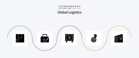 Global Logistics Glyph 5 Icon Pack Including debit. world. locker. map. global vector