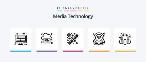 paquete de iconos de la línea 5 de tecnología de medios que incluye reproductor de video. jugador. cámara. mostrar. película. diseño de iconos creativos vector