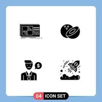 Modern Set of 4 Solid Glyphs Pictograph of control job sound food business Editable Vector Design Elements