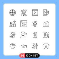 Editable Vector Line Pack of 16 Simple Outlines of setting mobile airballoon production film Editable Vector Design Elements