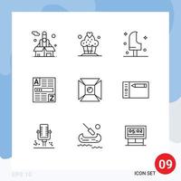 Group of 9 Modern Outlines Set for highlight internet food code browser Editable Vector Design Elements