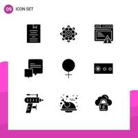 9 Thematic Vector Solid Glyphs and Editable Symbols of gender messages scince conversation alert Editable Vector Design Elements