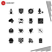 Mobile Interface Solid Glyph Set of 16 Pictograms of pin cloud contact voice recording Editable Vector Design Elements