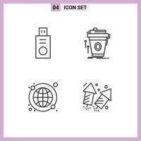 4 Thematic Vector Filledline Flat Colors and Editable Symbols of disk globe product cup world wide Editable Vector Design Elements