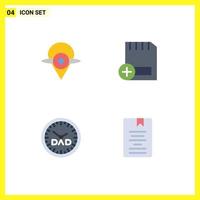 Pictogram Set of 4 Simple Flat Icons of map clock location computers fathers day Editable Vector Design Elements