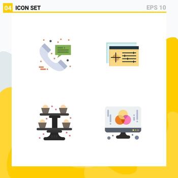 paquete de línea de vector editable de 4 iconos planos simples de mensaje de cocina de llamada objetivo cupsakes elementos de diseño de vector editable