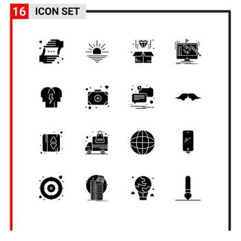16 Creative Icons Modern Signs and Symbols of processing tools open project product Editable Vector Design Elements