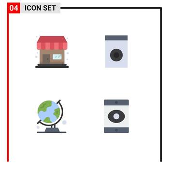4 iconos planos universales establecidos para aplicaciones web y móviles comprar dispositivos de viaje globo smartphone elementos de diseño vectorial editables vector