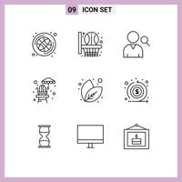 9 User Interface Outline Pack of modern Signs and Symbols of flow plant search nature park Editable Vector Design Elements