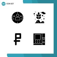 4 Thematic Vector Solid Glyphs and Editable Symbols of man rubble agriculture wheat cash Editable Vector Design Elements