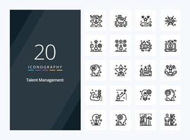 20 Talent Management Outline icon for presentation vector