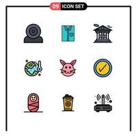 Mobile Interface Filledline Flat Color Set of 9 Pictograms of ecology gdpr dress financial information protection bank Editable Vector Design Elements