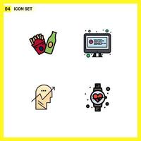 Set of 4 Modern UI Icons Symbols Signs for bottle human computer chat mind Editable Vector Design Elements