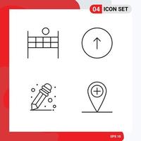 Mobile Interface Line Set of 4 Pictograms of ball school supplies arrow up plus Editable Vector Design Elements