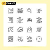 Group of 16 Modern Outlines Set for buildings solution yen marketing find Editable Vector Design Elements