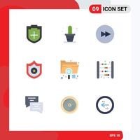 Pack of 9 Modern Flat Colors Signs and Symbols for Web Print Media such as file document forward data shield Editable Vector Design Elements