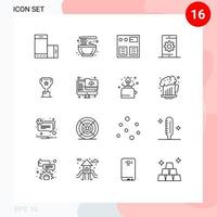 Pictogram Set of 16 Simple Outlines of search optimization traditional media shopping Editable Vector Design Elements