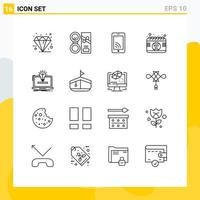 Group of 16 Modern Outlines Set for time date make calendar wifi Editable Vector Design Elements