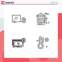 4 Line concept for Websites Mobile and Apps truck dollars camping transport money Editable Vector Design Elements