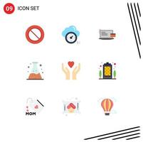 User Interface Pack of 9 Basic Flat Colors of heart care business waste pollution Editable Vector Design Elements