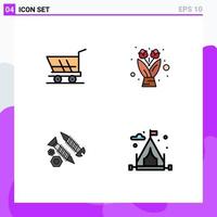 Modern Set of 4 Filledline Flat Colors Pictograph of cart construction buy gift work Editable Vector Design Elements