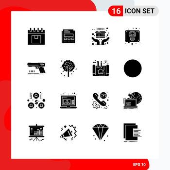 grupo de 16 glifos sólidos modernos establecidos para elementos de diseño de vectores editables de conversación de pistola