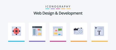 paquete de iconos planos de diseño y desarrollo web 5 que incluye diseño de fuentes. texto de relleno de color. web. foto. cámara. diseño de iconos creativos vector